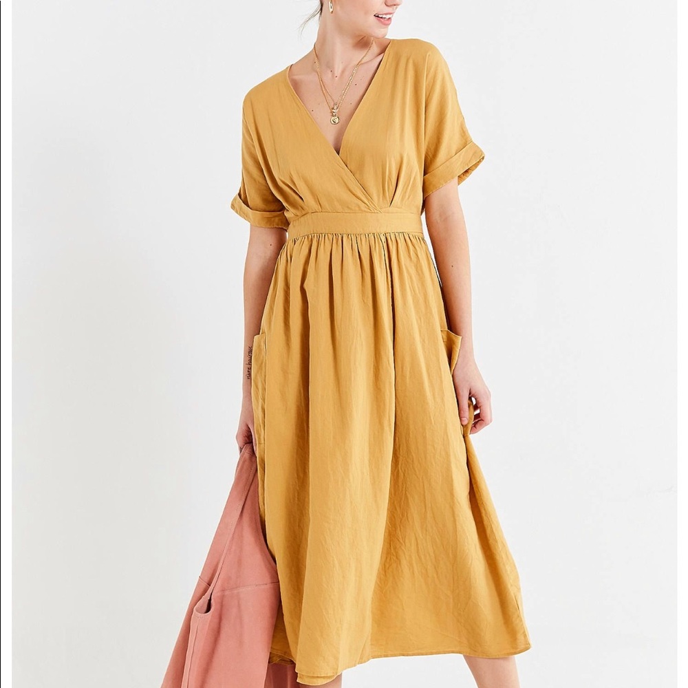 Urban Outfitters Linen Midi Wrap Dress